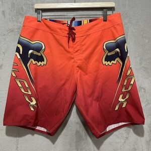Fox Centro Orange Board Shorts Size 34 Orange Unlined  Tie Waistband